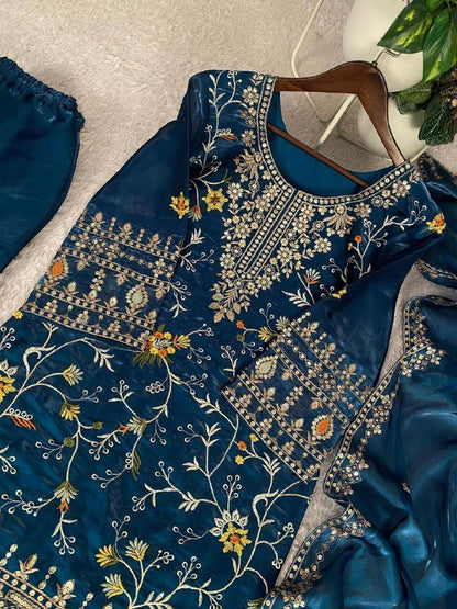 Premium Jimmy Choo Silk Top, Sarara & Dupatta Set – Sequins Embroidery Work