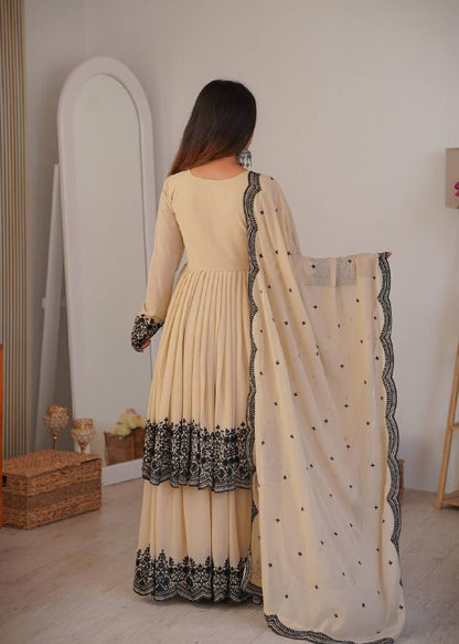 Premium Faux Georgette Suit, Plazzo & Dupatta Set – Thread Embroidery Work