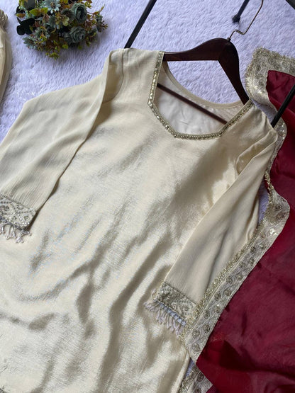 Premium Chinon Silk Top, Sarara & Dupatta Set – Sequins Embroidery Work
