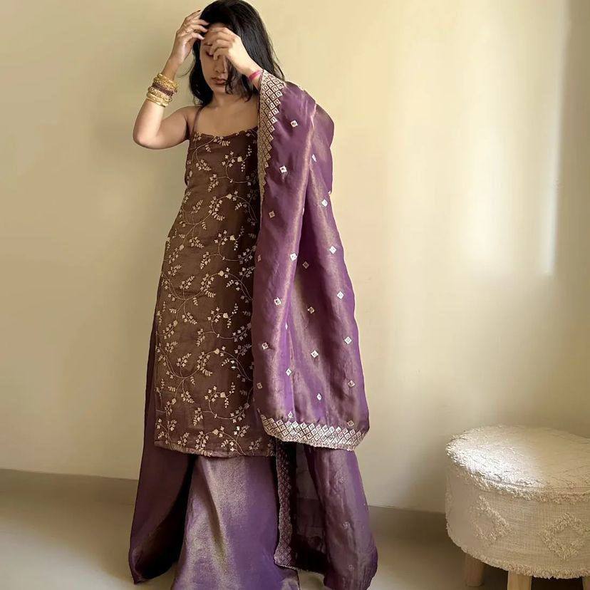 Premium Jimmy Choo Organza Top, Pant & Dupatta Set