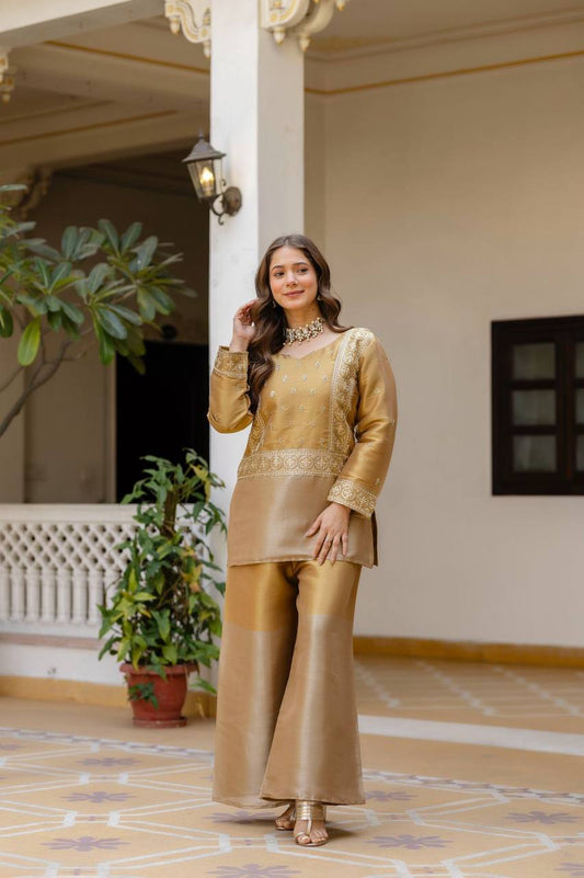 Premium Banarasi Viscose Co‑Ord Set – Heavy Semi‑Beads Embroidery Work