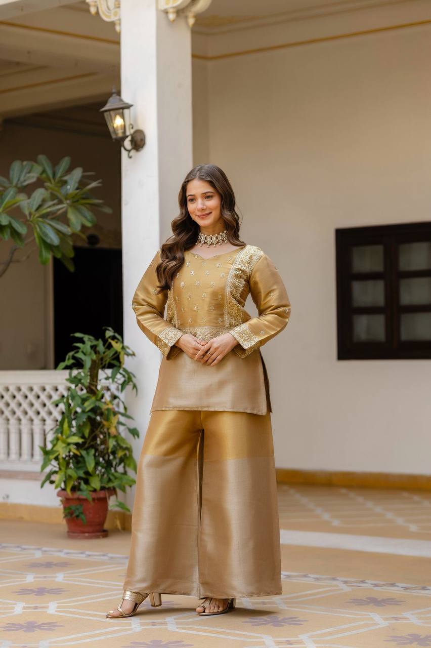 Premium Banarasi Viscose Co‑Ord Set – Heavy Semi‑Beads Embroidery Work