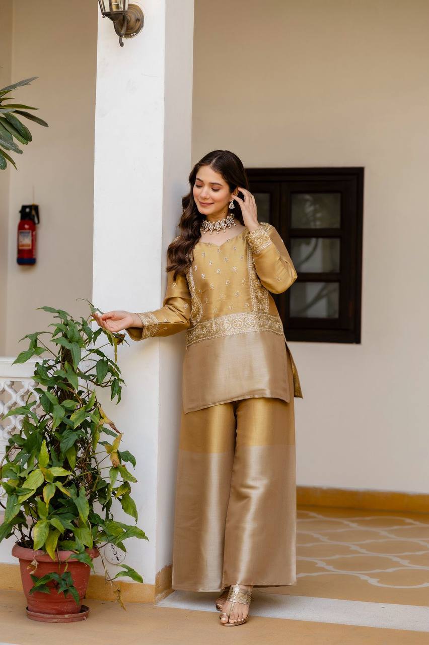 Premium Banarasi Viscose Co‑Ord Set – Heavy Semi‑Beads Embroidery Work