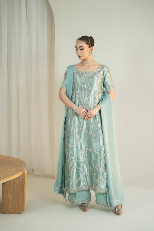 Premium Pure GMY Silk Top, Plazzo & Faux Georgette Dupatta Set