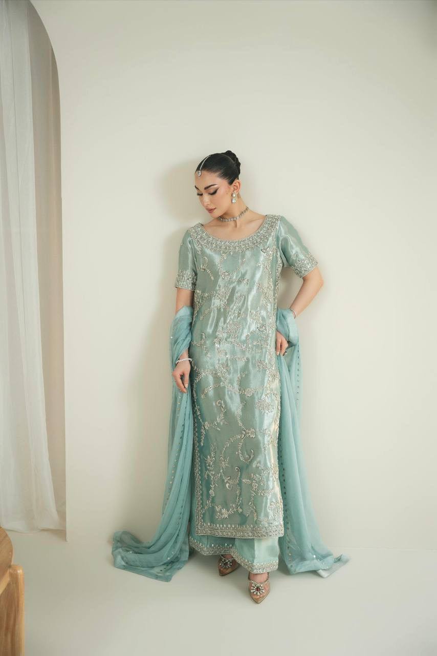 Premium Pure GMY Silk Top, Plazzo & Faux Georgette Dupatta Set
