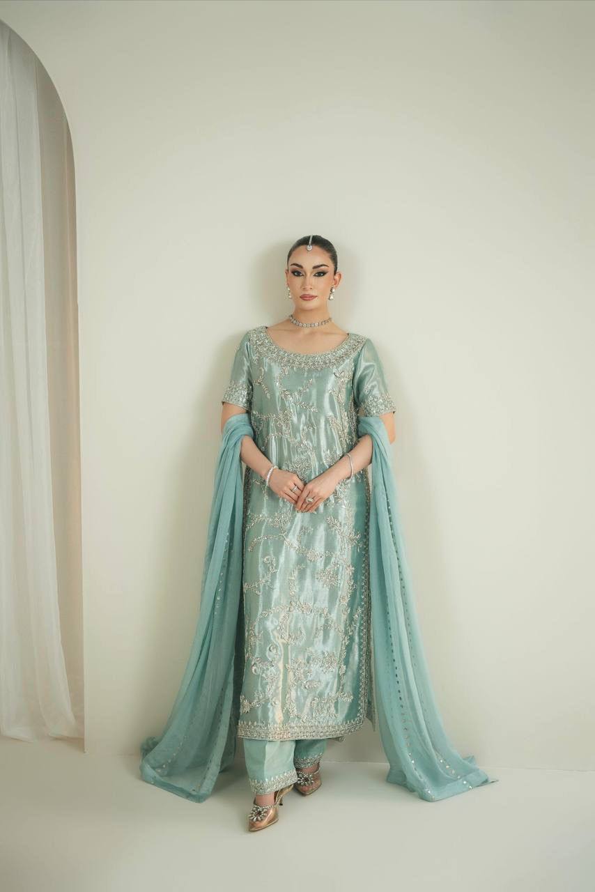 Premium Pure GMY Silk Top, Plazzo & Faux Georgette Dupatta Set