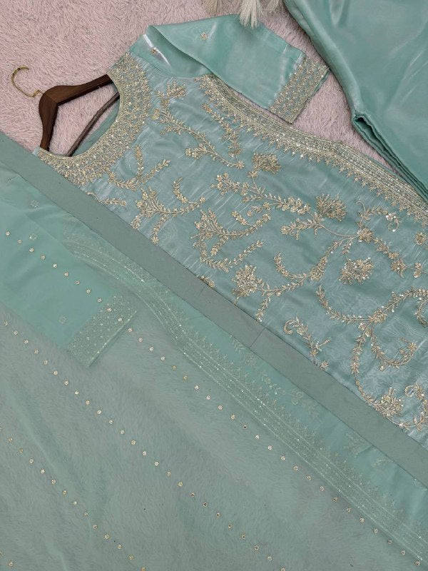 Premium Pure GMY Silk Top, Plazzo & Faux Georgette Dupatta Set
