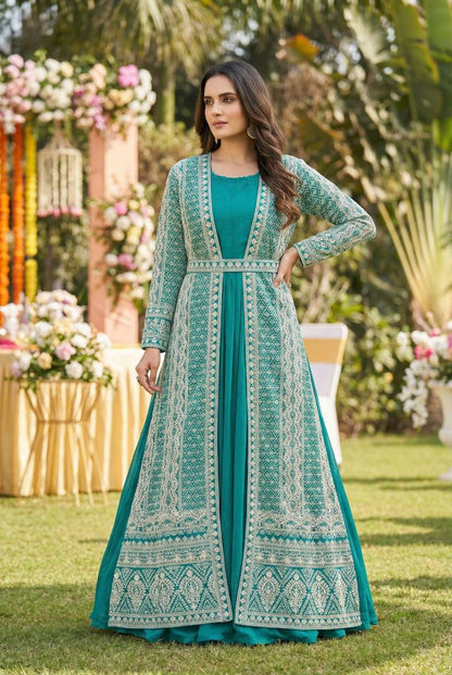 Premium Rosemeen Real Chinon Silk Jacket & Gown Set