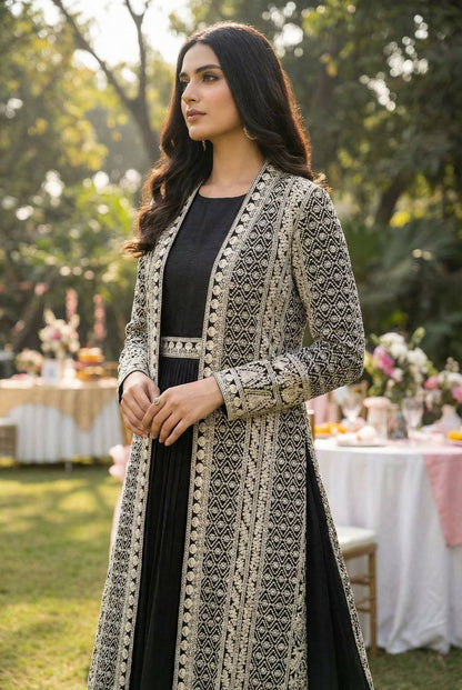 Premium Rosemeen Real Chinon Silk Jacket & Gown Set