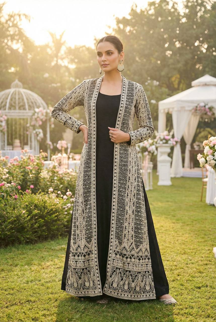 Premium Rosemeen Real Chinon Silk Jacket & Gown Set