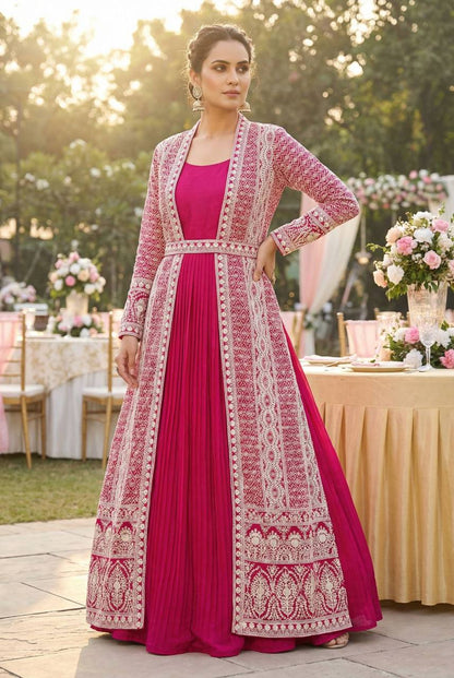 Premium Rosemeen Real Chinon Silk Jacket & Gown Set