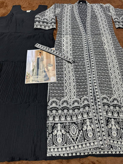 Premium Rosemeen Real Chinon Silk Jacket & Gown Set