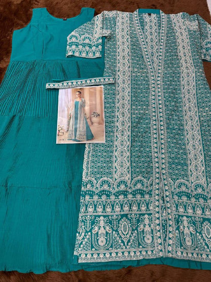 Premium Rosemeen Real Chinon Silk Jacket & Gown Set