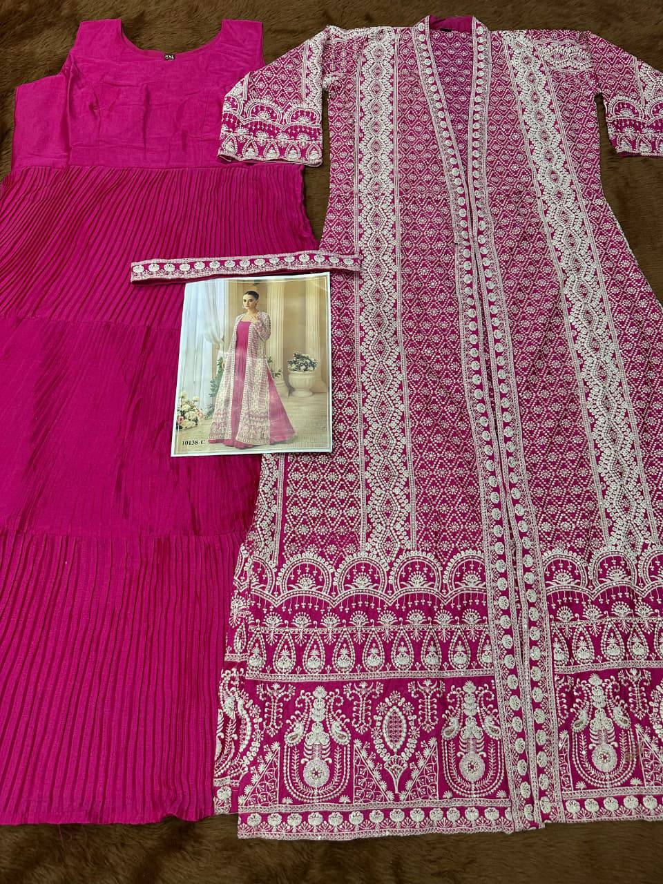 Premium Rosemeen Real Chinon Silk Jacket & Gown Set