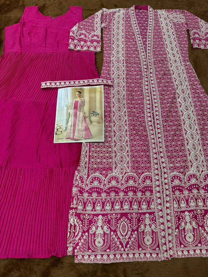 Premium Rosemeen Real Chinon Silk Jacket & Gown Set