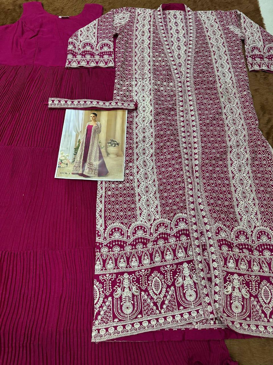 Premium Rosemeen Real Chinon Silk Jacket & Gown Set