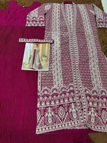 Premium Rosemeen Real Chinon Silk Jacket & Gown Set