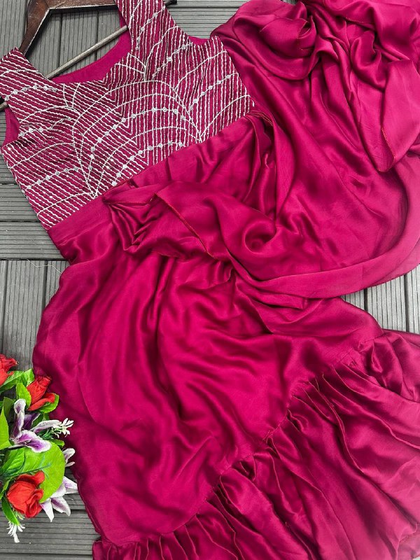 Premium Heavy Rangoli Gown Saree with Bangalore Blouse