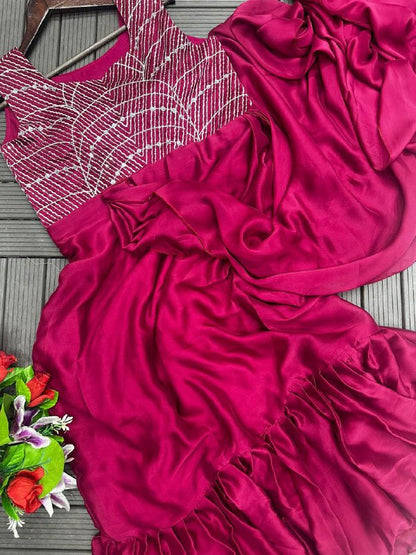 Premium Heavy Rangoli Gown Saree with Bangalore Blouse