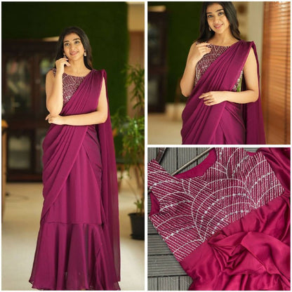 Premium Heavy Rangoli Gown Saree with Bangalore Blouse