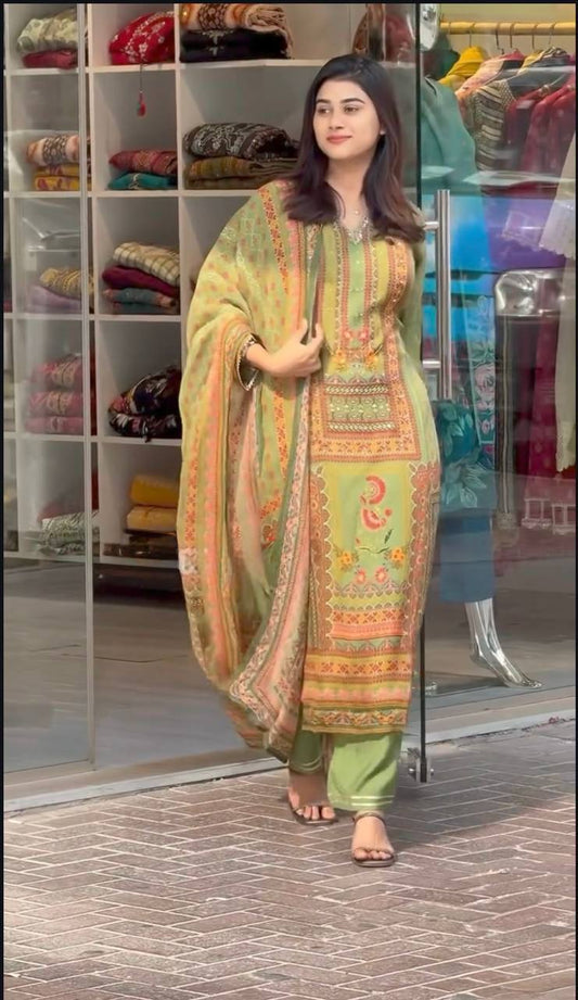 Premium Heavy Faux Georgette Pakistani Suit – Digital Print with Hand Embroidery