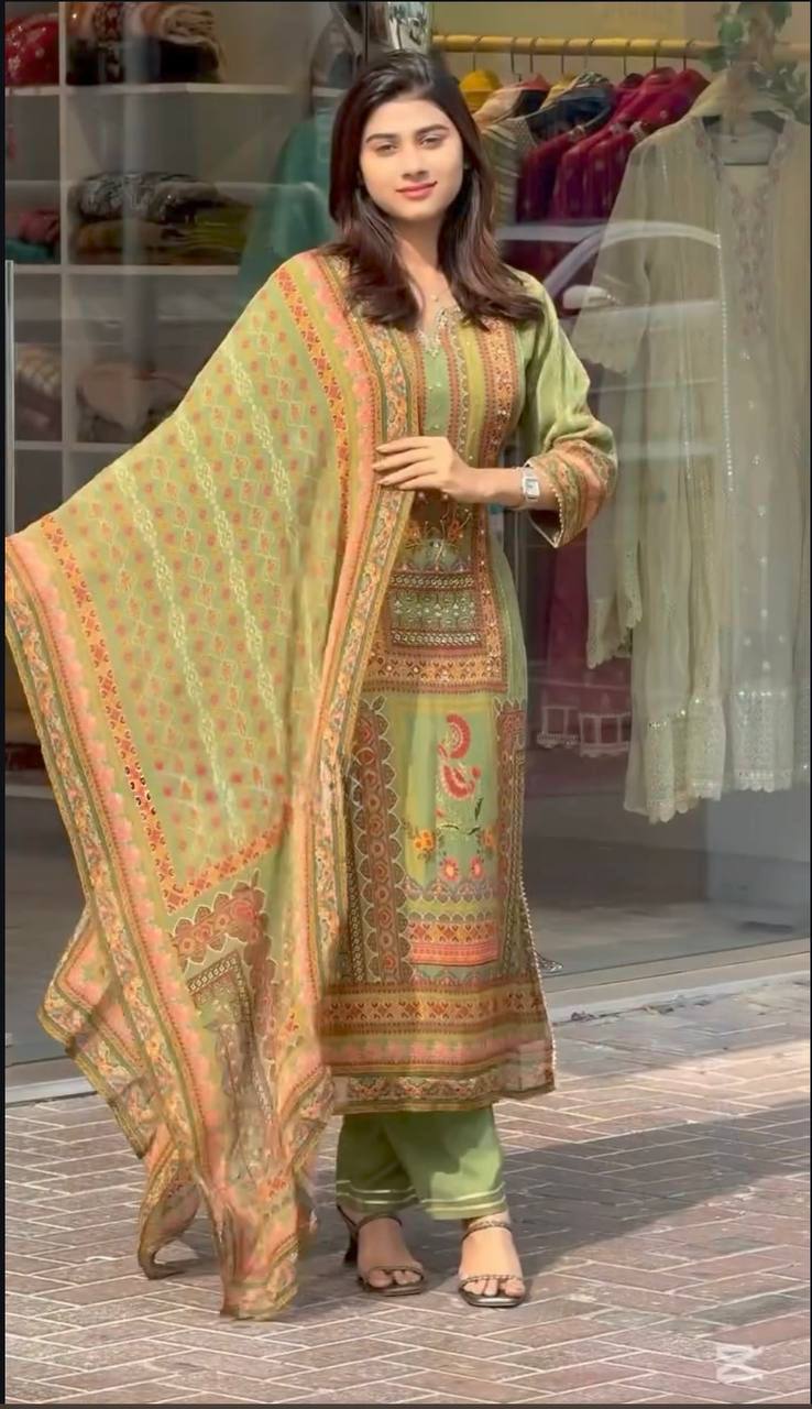 Premium Heavy Faux Georgette Pakistani Suit – Digital Print with Hand Embroidery