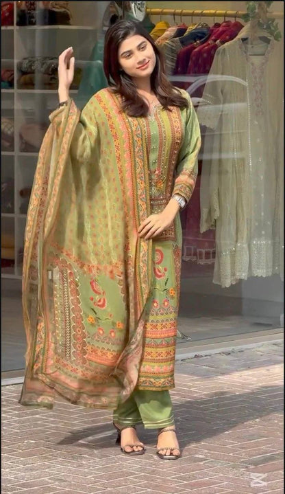 Premium Heavy Faux Georgette Pakistani Suit – Digital Print with Hand Embroidery