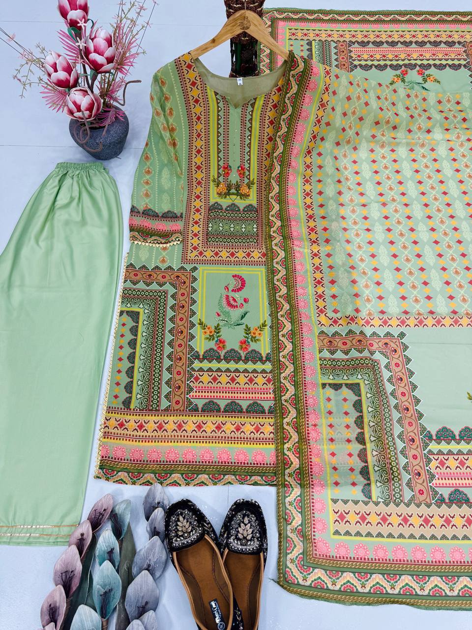 Premium Heavy Faux Georgette Pakistani Suit – Digital Print with Hand Embroidery