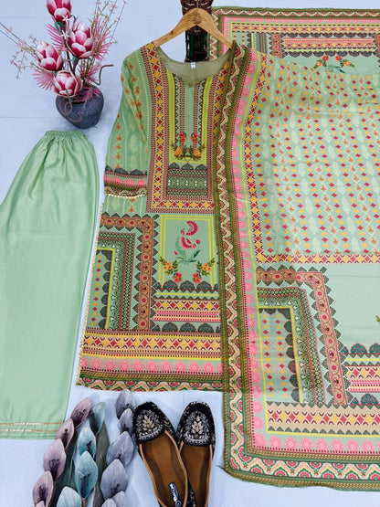 Premium Heavy Faux Georgette Pakistani Suit – Digital Print with Hand Embroidery