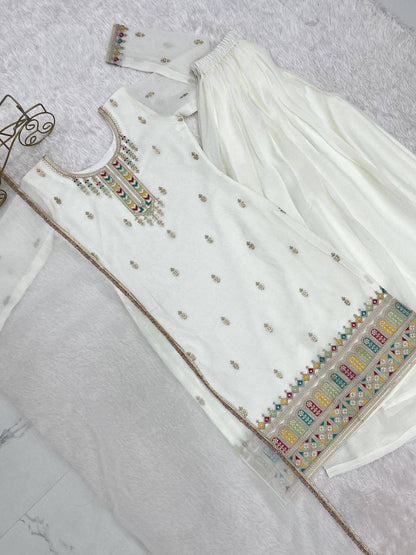 Premium Pure Soft Crunchy Silk Top, Sharara & Dupatta Set