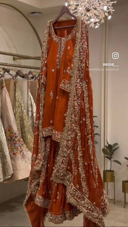 Premium Pure Fox Georgette Top, Sarara & Dupatta Set – 5mm Sequins Embroidery