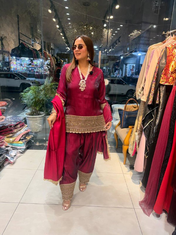Premium Fendy Silk Top, Farshi Pant & Dupatta Set