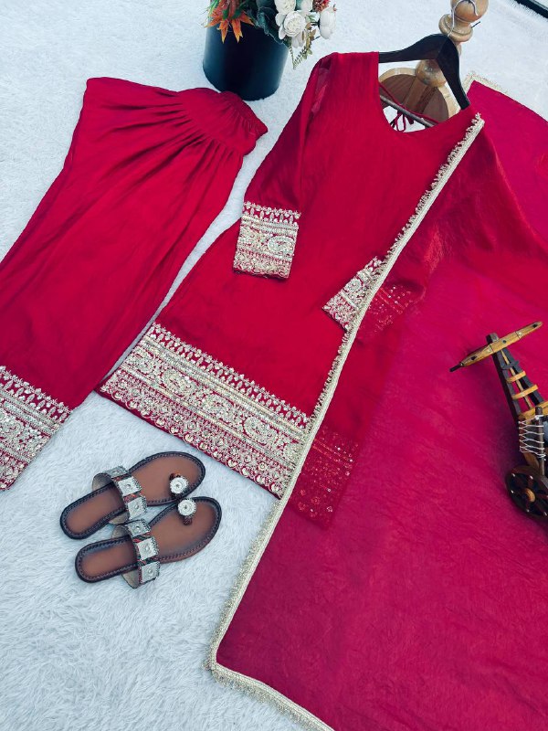 Premium Fendy Silk Top, Farshi Pant & Dupatta Set