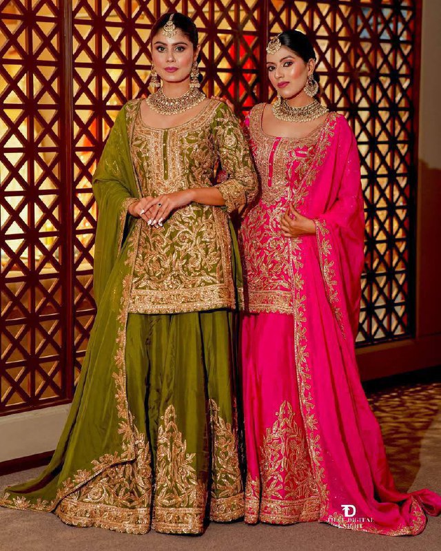 Premium Heavy Chinon Silk Top, Sharara & Dupatta Set – Coding Sequins Embroidery