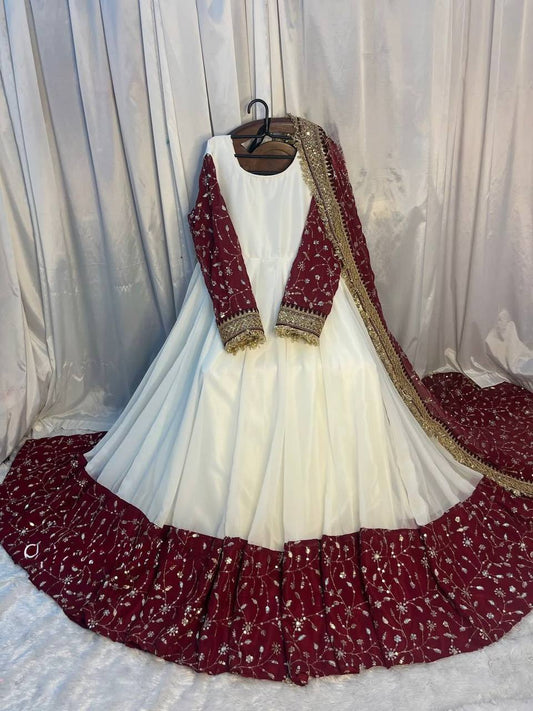 Premium Pure Faux Georgette Maxi Anarkali Suit – Multi Needle Embroidery Work