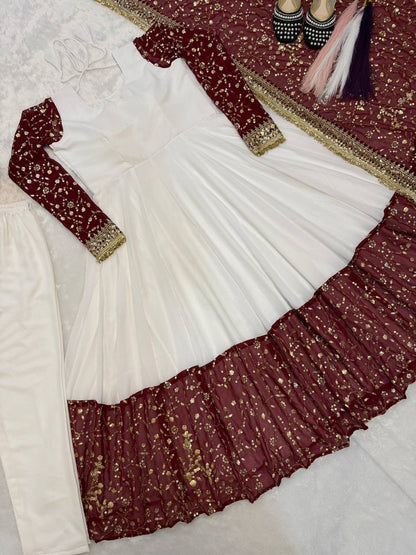 Premium Pure Faux Georgette Maxi Anarkali Suit – Multi Needle Embroidery Work
