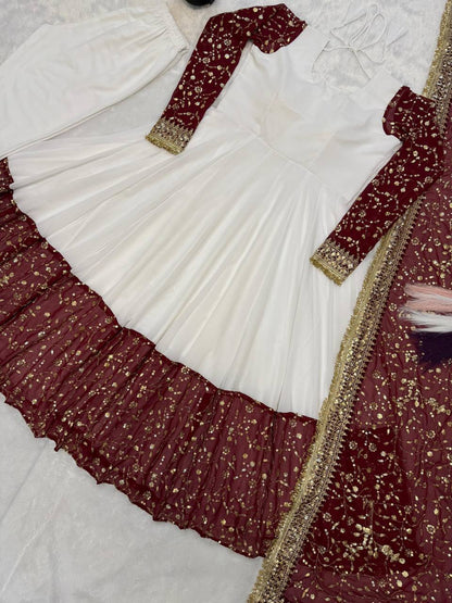 Premium Pure Faux Georgette Maxi Anarkali Suit – Multi Needle Embroidery Work