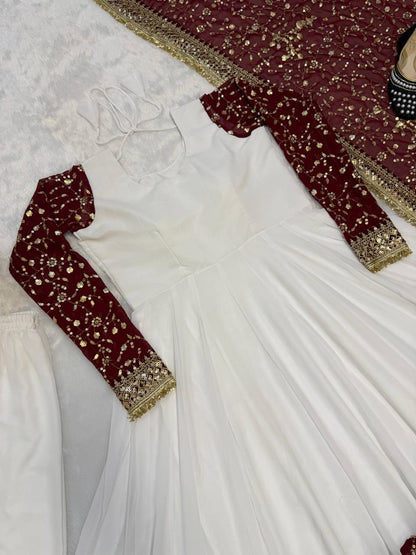 Premium Pure Faux Georgette Maxi Anarkali Suit – Multi Needle Embroidery Work