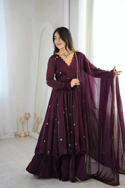 Premium Crunchy Silk Anarkali Three‑Piece Set – Sequins Embroidery Work