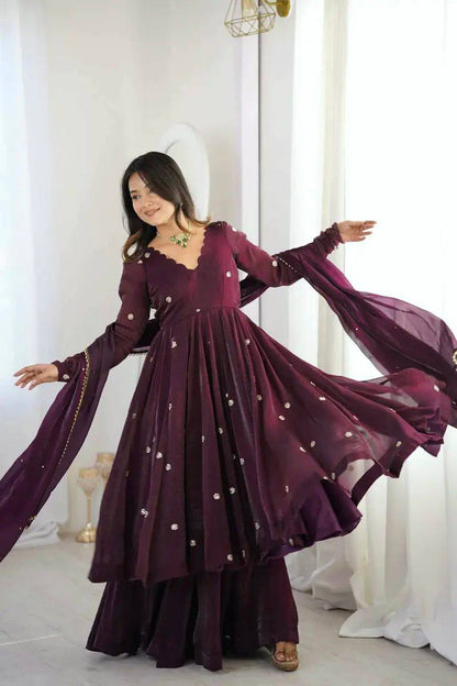 Premium Crunchy Silk Anarkali Three‑Piece Set – Sequins Embroidery Work