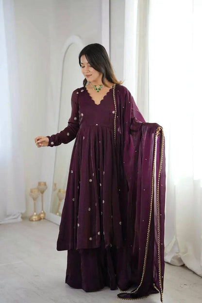 Premium Crunchy Silk Anarkali Three‑Piece Set – Sequins Embroidery Work