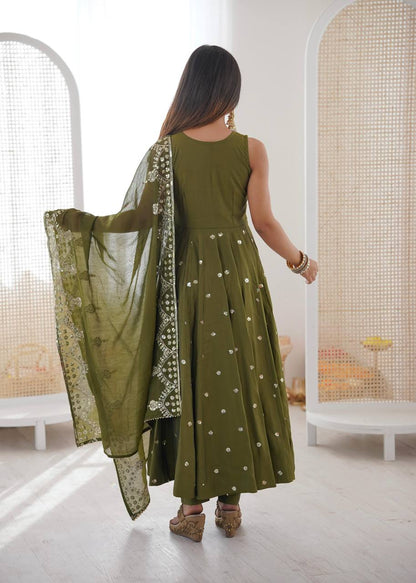 Premium Roman Silk Anarkali Gown, Bottom & Chanderi Silk Dupatta