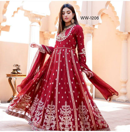 Premium Pure Blooming Georgette Gown, Pant & Dupatta Set
