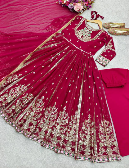 Premium Pure Blooming Georgette Gown, Pant & Dupatta Set