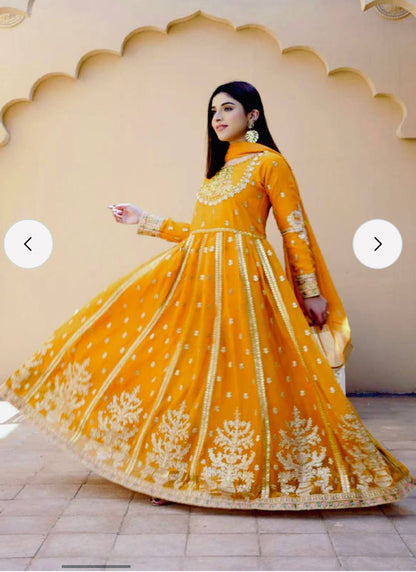 Premium Pure Blooming Georgette Gown, Pant & Dupatta Set