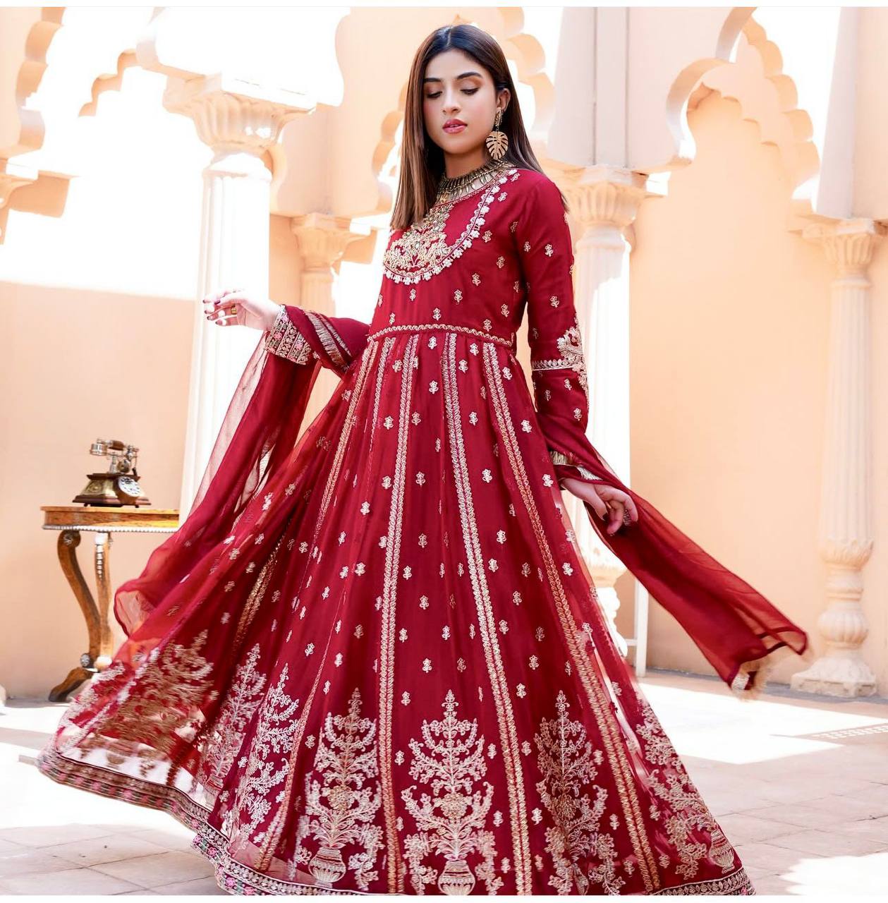 Premium Pure Blooming Georgette Gown, Pant & Dupatta Set