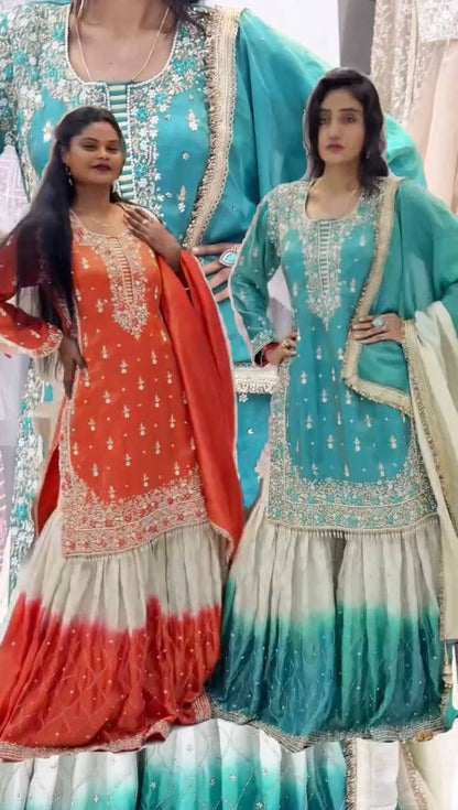Premium Pure GMY Silk Top, Plazzo & Dupatta Set – Heavy Sequins Embroidery