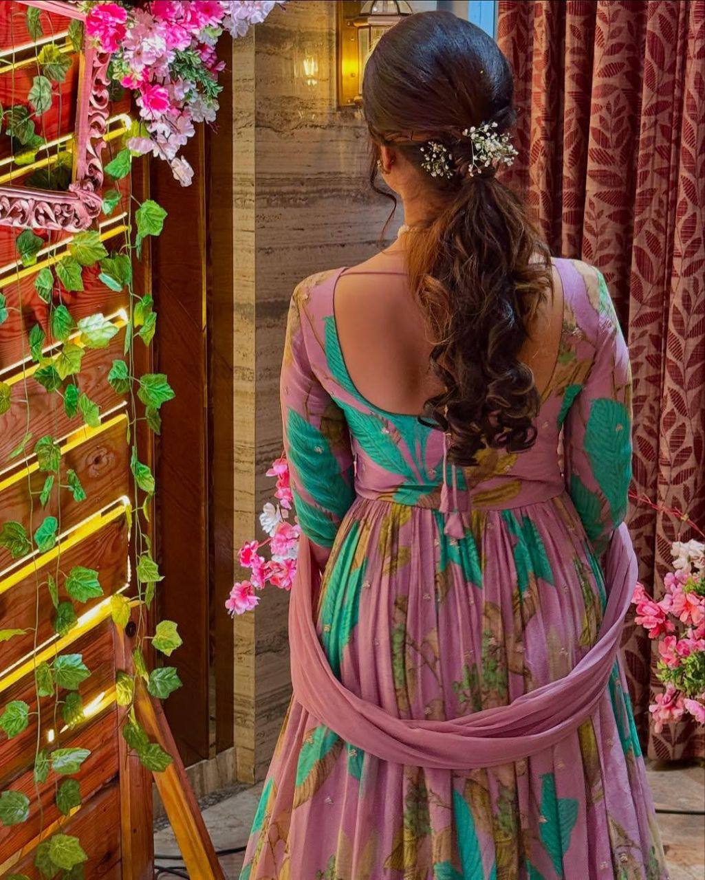 Premium Fox Georgette Party Gown & Dupatta Set – Sequins Embroidery Work