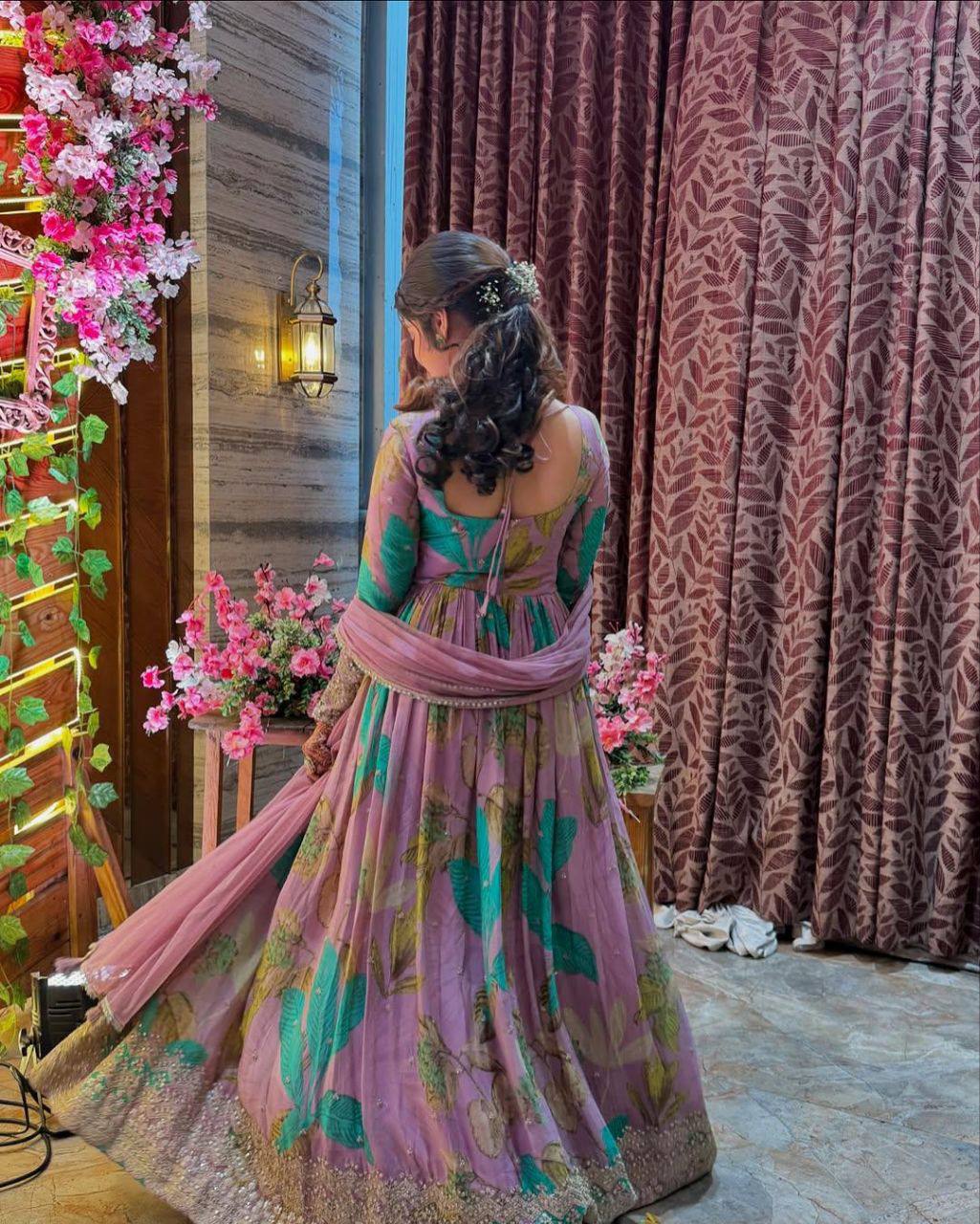 Premium Fox Georgette Party Gown & Dupatta Set – Sequins Embroidery Work
