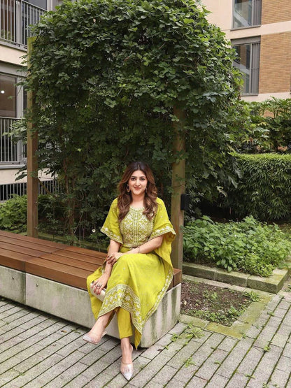 Premium Faux Georgette Kaftan & Pant Set – Sequins & Zari Embroidery Work